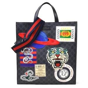 Gucci Courier Soft GG Supreme Canvas Tote Bag Black Gray handbag leather